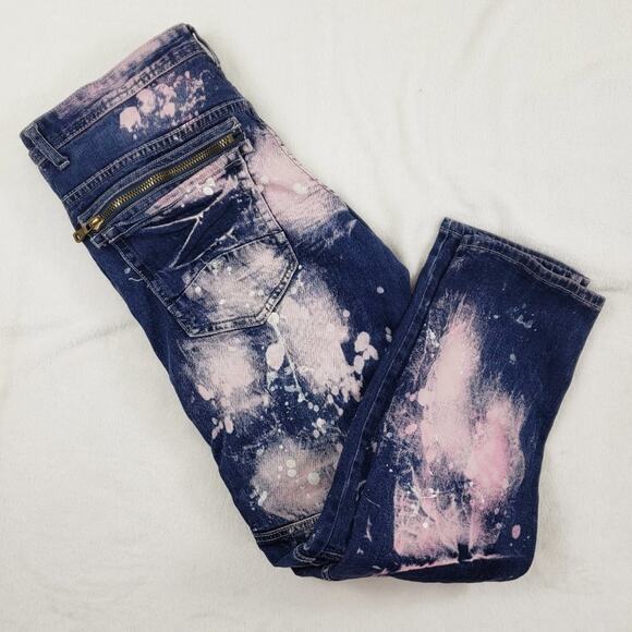 8IGHTH Dstrkt Jeans Men 36X32 Tie Dye Moto Stretch Skinny With Zippers Blue Pink - Picture 5 of 11